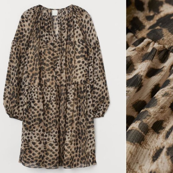 HM BOHO HIPPIE LIGHWEIGHT ANIMAL PRINT DRESS BROWN BLACK MEDIUM - Picture 3 of 5